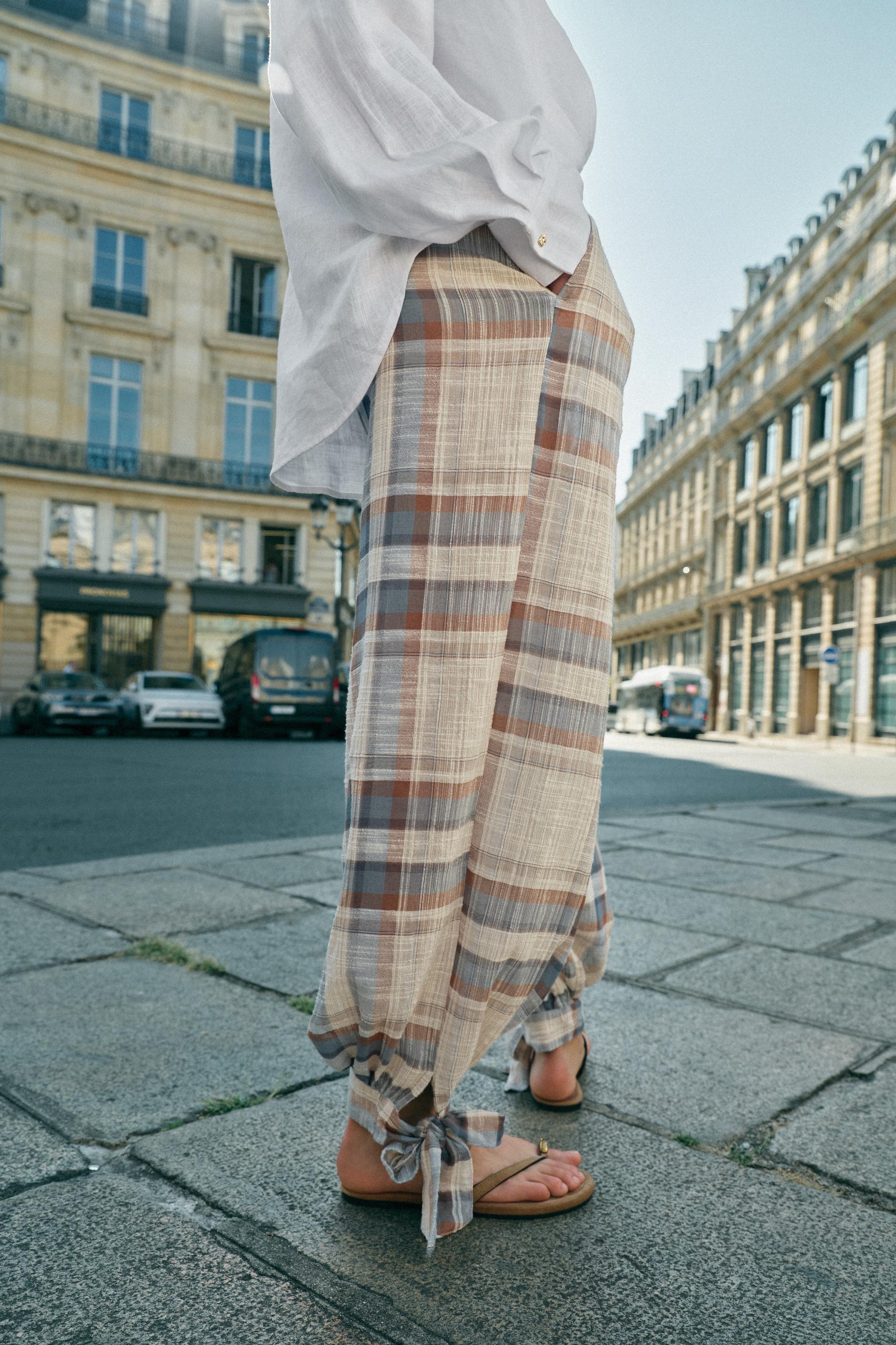 PLAID BOW BALLOON PANTS